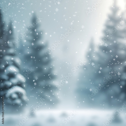 Falling Snowflakes in a Winter Forest Scene Keywords: snow, falling, snowflake, winter, forest