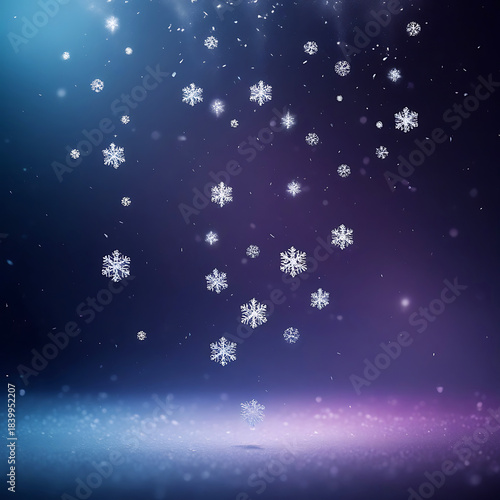 Falling Snowflakes on a Dark Blue and Purple Gradient Background winter cold