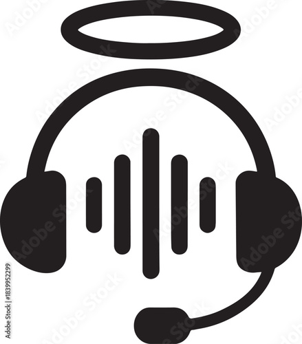 Headset with a circular halo and rising wave bars, shaped into a rare minimal icon for active aid.