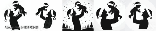 vector silhouette of a man carrying a small child