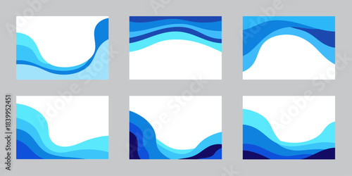 Abstract blue wave patterns, liquid shapes, and fluid lines on white background for design projects.