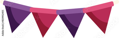 Garland of triangular flags hanging, adding a touch of color and festivity to any celebration