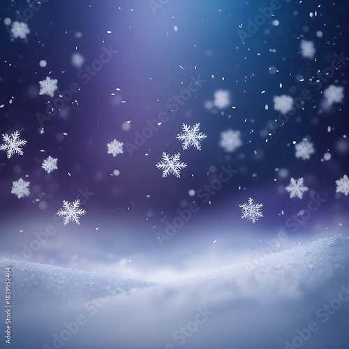 Falling Snowflakes on Snowy Ground with Blue Purple Gradient Sky winter cold