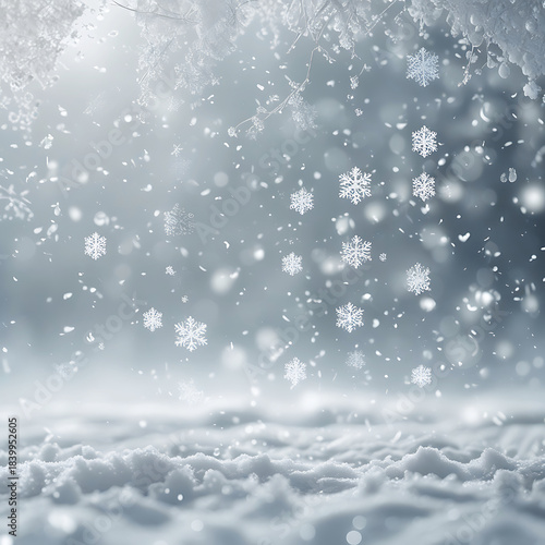 Falling Snowflakes with Snowy Ground and Overhanging Branches snowfall winter