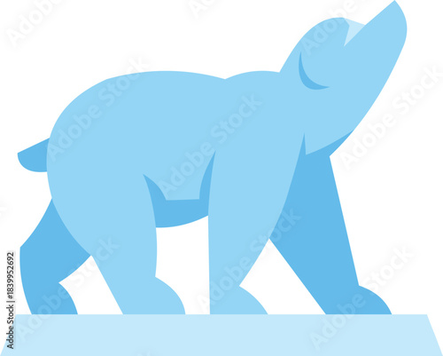 Polar bear walking on ice floe and looking up, simple illustration