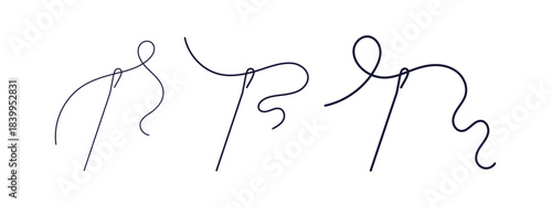 Curvy threads. Tailor needle set. Vector simple line