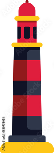 Red and black striped lighthouse guiding ships safely through the night
