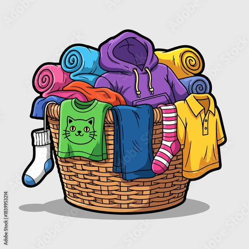 vector illustration of a basket of laundry