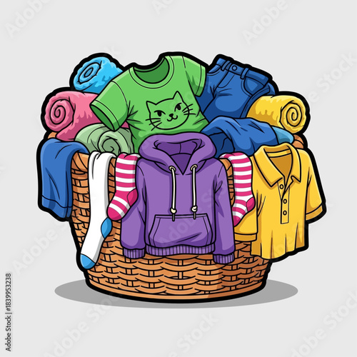 vector illustration of a basket of laundry