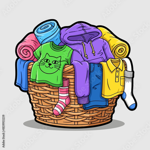 vector illustration of a basket of laundry