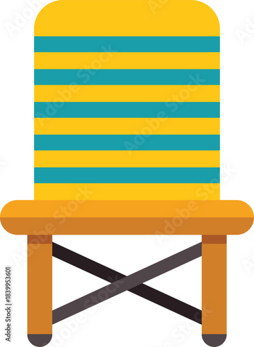 Comfortable yellow striped deck chair isolated on white background, perfect for summer relaxation