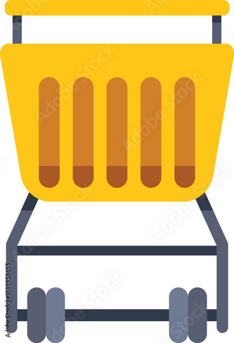 Yellow shopping cart icon symbolizing online shopping, e commerce, and retail consumerism