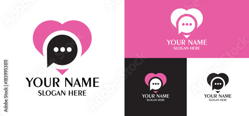 Pink Heart Behind Dark Chat Bubble Icon Symbolizing Love, Communication, And Friendly Conversation