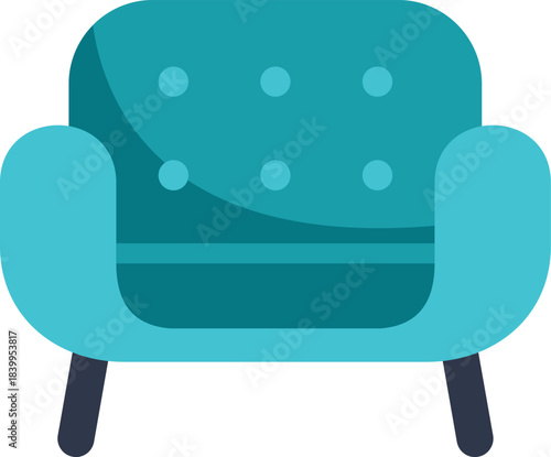 Teal armchair with buttoned backrest and dark wooden legs representing comfortable furniture for modern living room