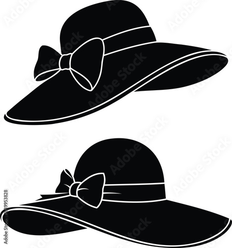 Classic Black Hats with Bows Silhouette Collection