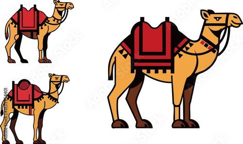 Stylized camel icons in various sizes perfect for desert travel graphics