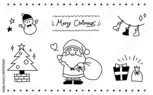 クリスマスのかわいい手描きのイラスト素材セット Christmas