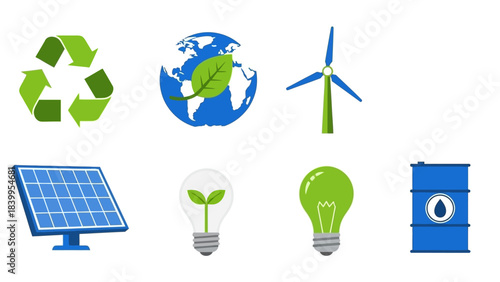 Vector art of nature icons in a vector set for eco-friendly concepts and sustainable living.