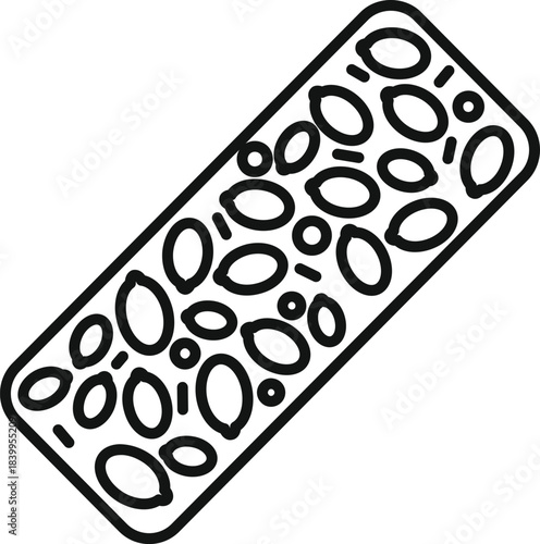 Rectangular cereal bar with various seeds is promoting healthy eating habits and active lifestyle