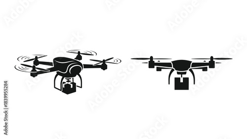 Two black drone silhouettes shown from above depicting different angles