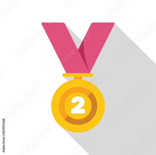 Gold medal with pink ribbon symbolizing second place, celebrating achievement, hard work, and success