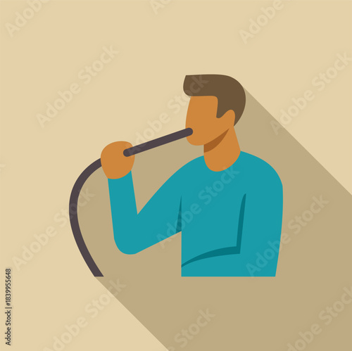 Young man smoking hookah in a relaxed pose, enjoying the social activity and the aromatic, flavored tobacco