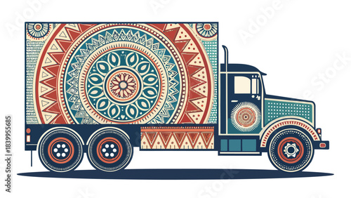 Detailed Truck Wheel Silhouette with Ornate Circular Patterns, Flat Vector Graphic Illustration for Automotive, Transport, and Custom Designs