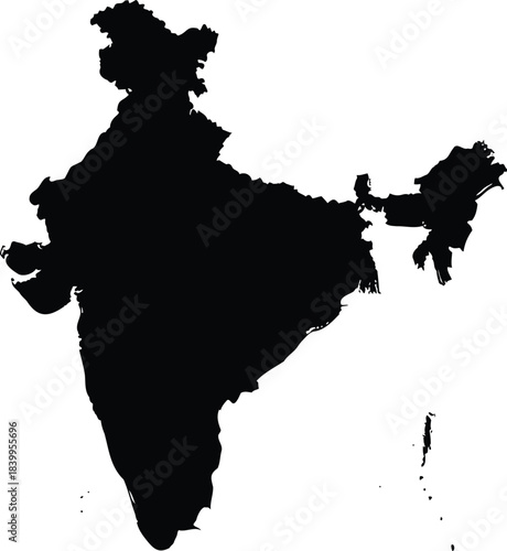 Silhouette Map of India Isolated on Transparent Background
