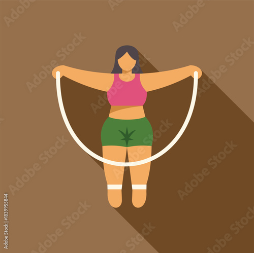 Curvy woman holding jumping rope, preparing for her fitness workout routine