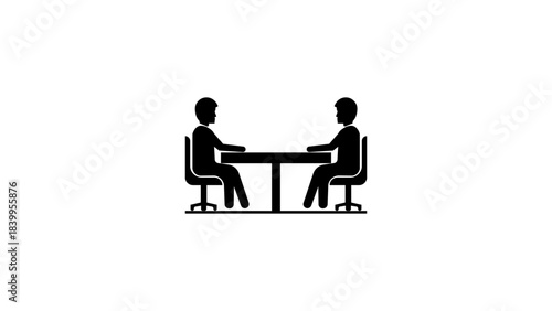Two people meeting icon, business discussion and partnership concept, professional conversation, teamwork collaboration symbol, interview and consultation scene, corporate communication vector