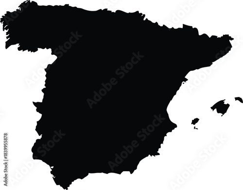 Silhouette Map of Spain with Islands Isolated Design