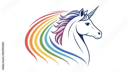 Elegant Unicorn Head Silhouette with a Beautiful Floral Mane in Whimsical Vector Style, Representing Magic and Enchanted Nature