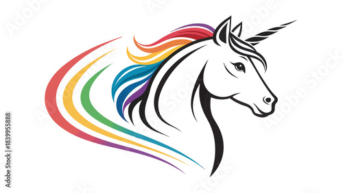 Enchanting Unicorn Head Silhouette Featuring a Flowing Floral Mane Design, a Whimsical Vector Illustration for Fantasy Themes
