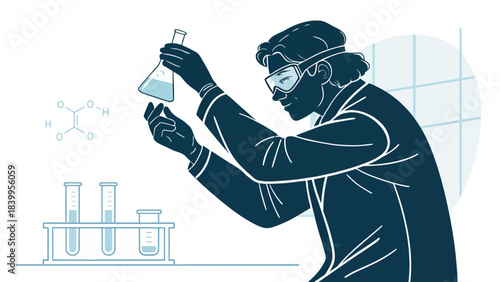 Professional Lab Technician Silhouette Holding Test Tube in Clean Minimal Vector Style, Representing Scientific Research and Diagnostics