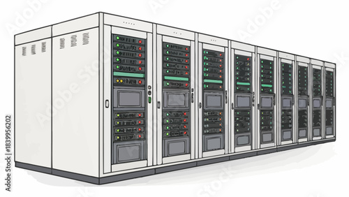Server Rack Silhouette with Blinking Indicator Lights in a Modern Minimal Flat Vector Illustration