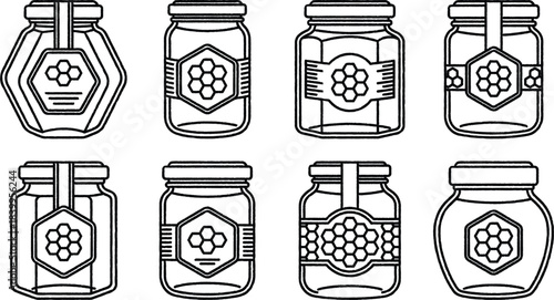 Collection of Honey Jars with Honeycomb Labels Design