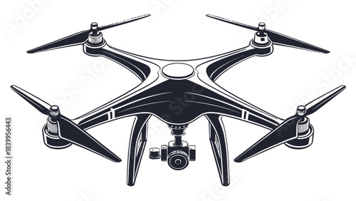 Sleek Modern Drone Silhouette with Four Propellers, a Minimalist Vector Icon for Aerial Technology, Delivery Services, and Future Innovation Concepts