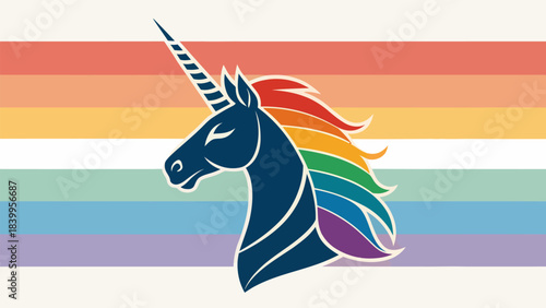 Abstract Unicorn Horn Silhouette with Vibrant Rainbow Stripes, a Minimalist Fantasy Design for Kids, Magic, and Creative Branding
