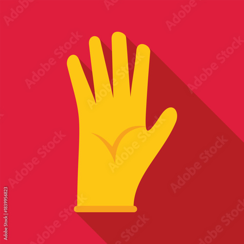 Clean yellow glove showing five fingers on red background, representing hygiene and protection