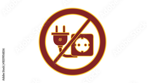 Warning Symbol For No Electrical Outlet Or Power Plug In Dark Room With Red Outline Isolated On Black Background Vector Graphic