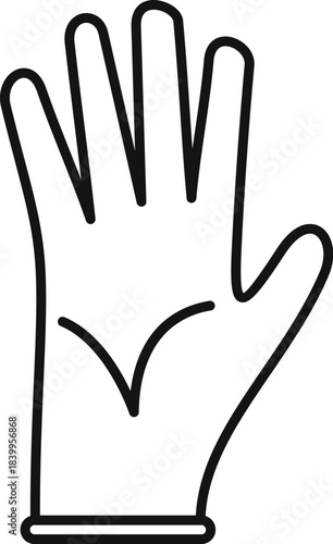 Simple black and white icon of a medical glove, emphasizing cleanliness and protection