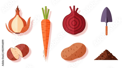 Vector art icon set of fresh vegetables in nature for vector illustration