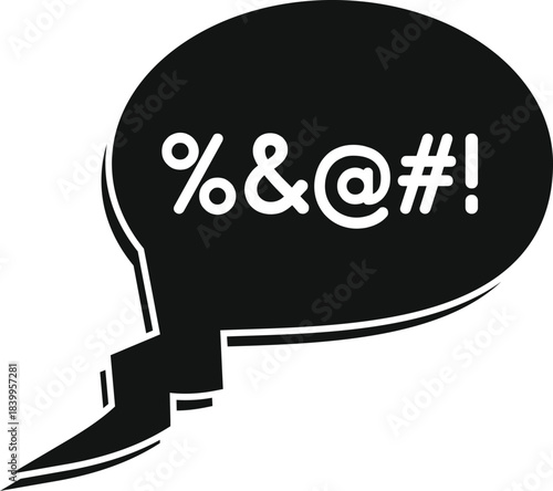 Black comic balloon with censored vulgarity is expressing negative emotions