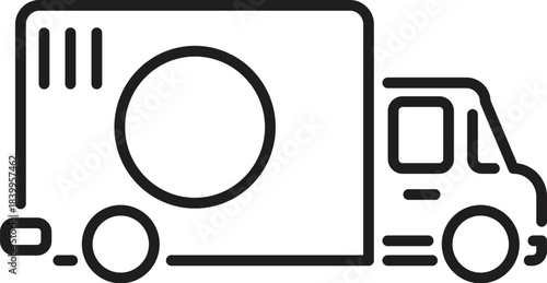 Simple line drawing of a delivery truck carrying a large parcel, symbolizing fast and efficient shipping services