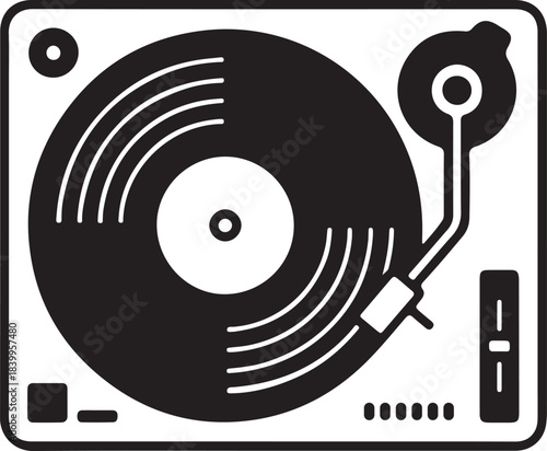 turntable icon vinyl record player with tonearm stylus and controls vector illustration