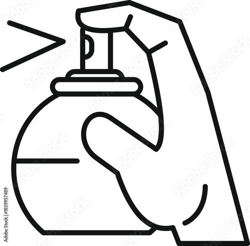 Hand holding a spray bottle, pushing the button and spraying