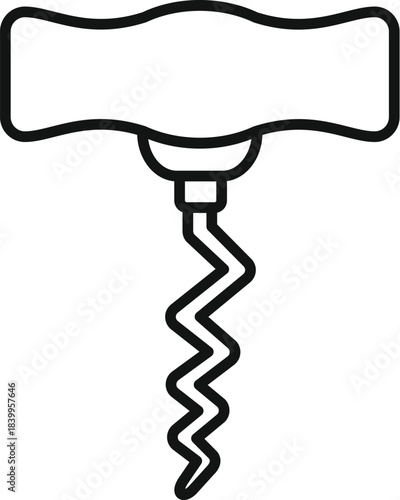 Simple corkscrew icon with handle and metal spiral, isolated on white background