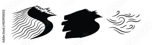 Abstract wind and sand patterns. Textured dune and irregular solid shape. Swirling wind lines.