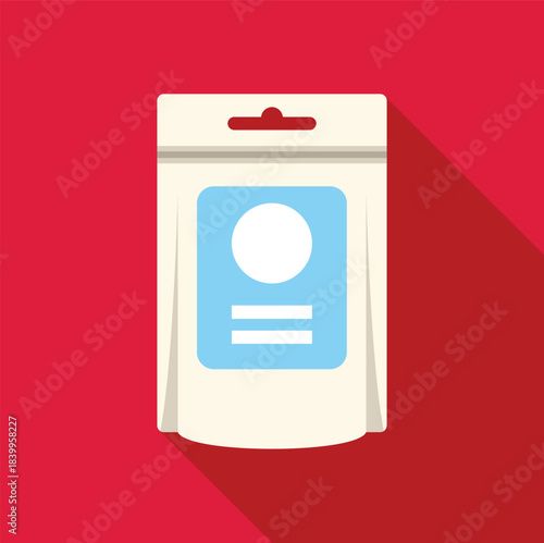 Minimalist blank packaging with hanging slot, blue label and white circle on a vibrant red background