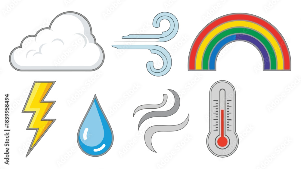 Obraz premium Vector art set of weather icons depicting nature scenes with vector icons